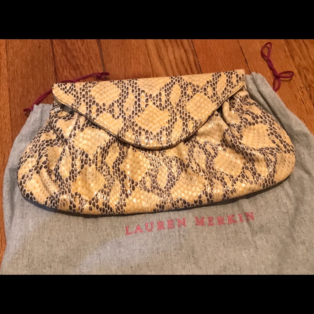 Lauren Merkin Yellow Snakeskin Print Clutch